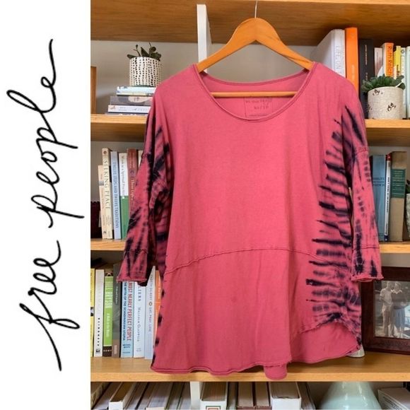 Free People Oversized Deep Pink Tie Dye Scoop Neck Shirt XS - Picture 1 of 5
